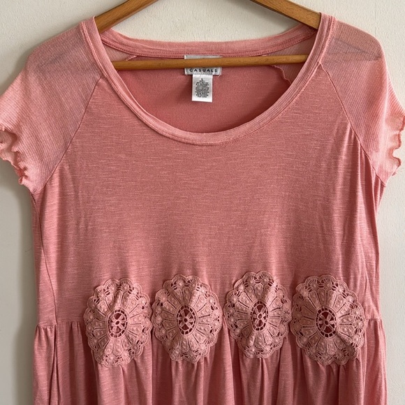 OSO casuals boho pink crochet flowy boho tunic short sleeve top size large - Picture 2 of 5